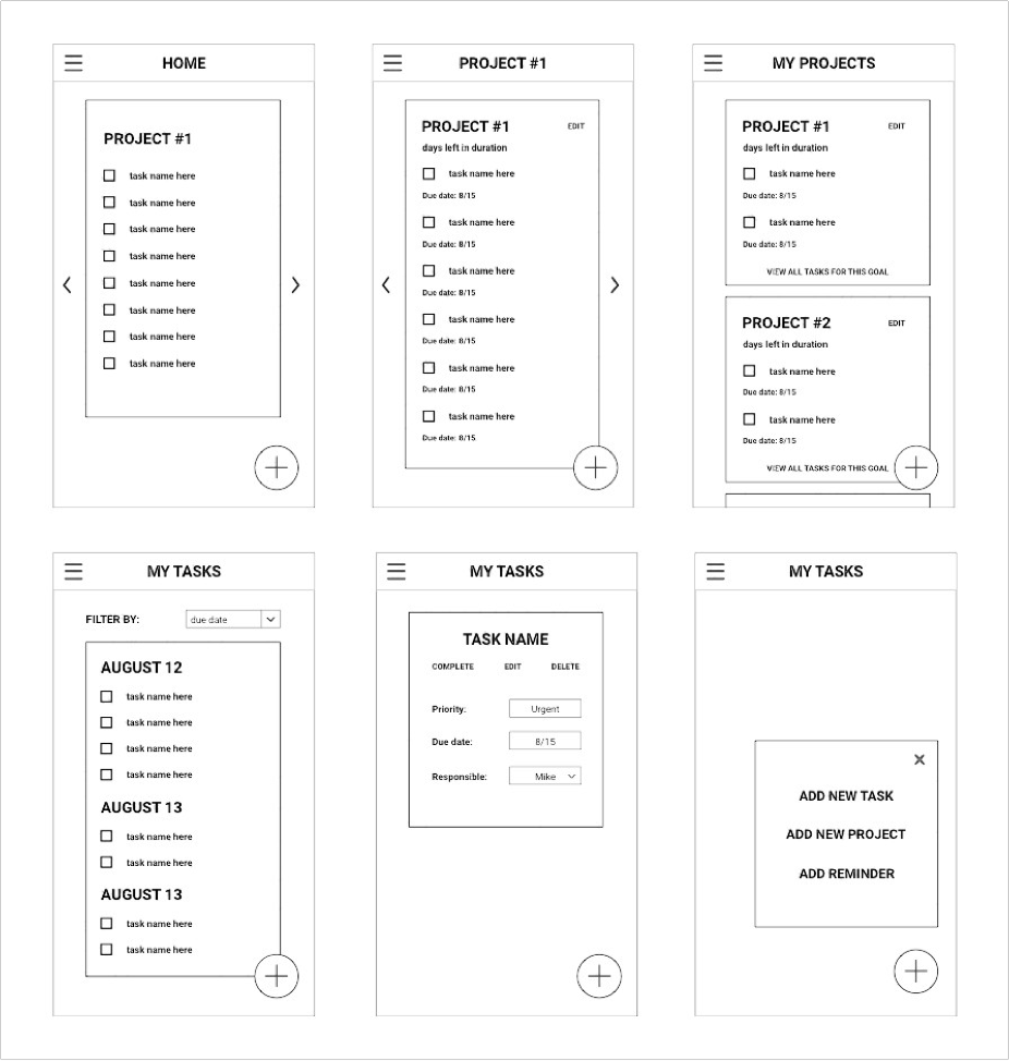 Lo-fi wireframes